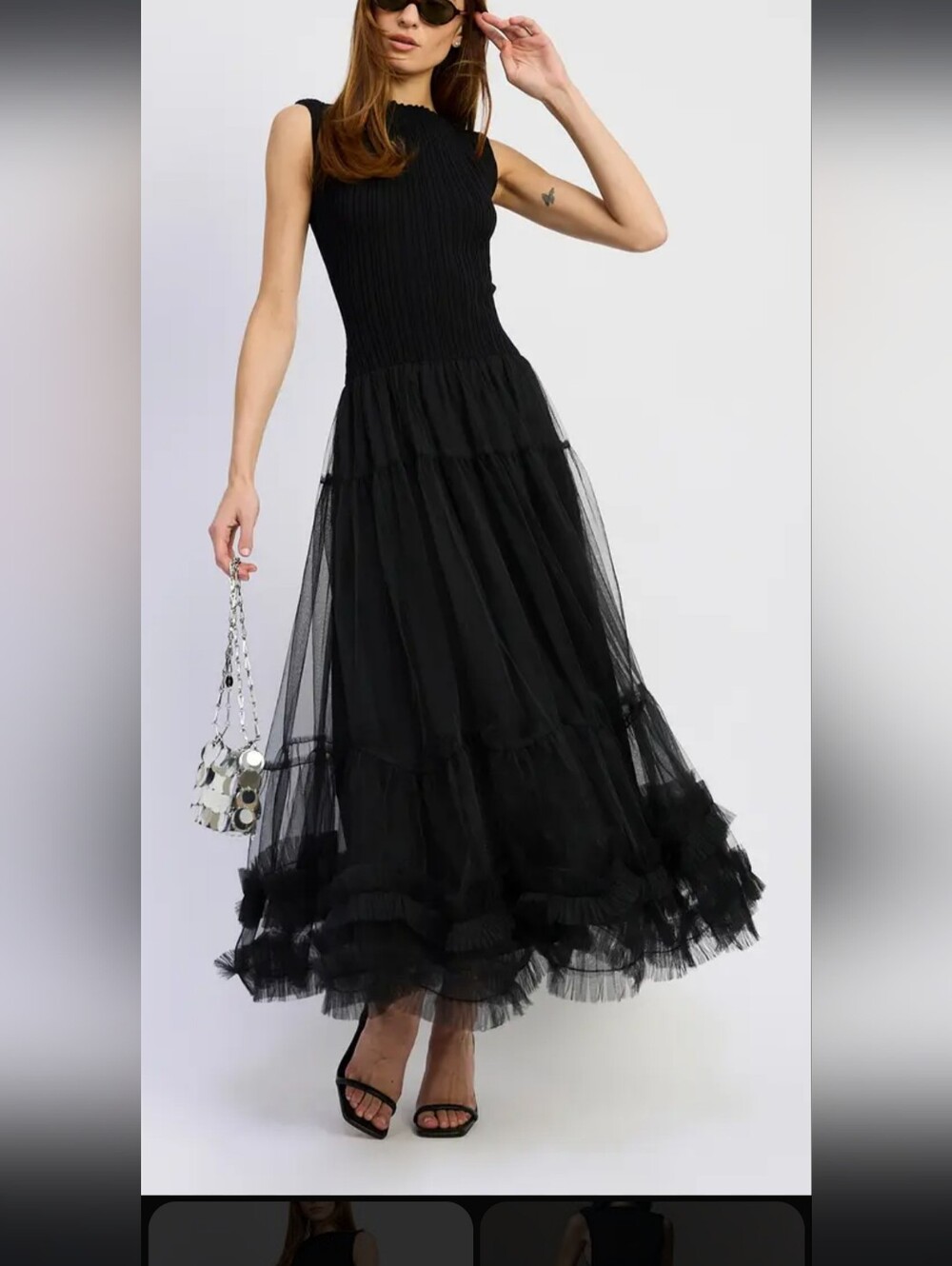En Saison Black Tiered Tulle Maxi Dress
